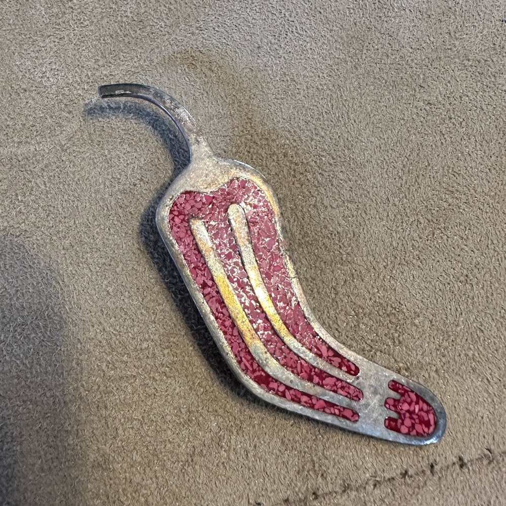Vintage sterling silver & red coral chile brooch pin